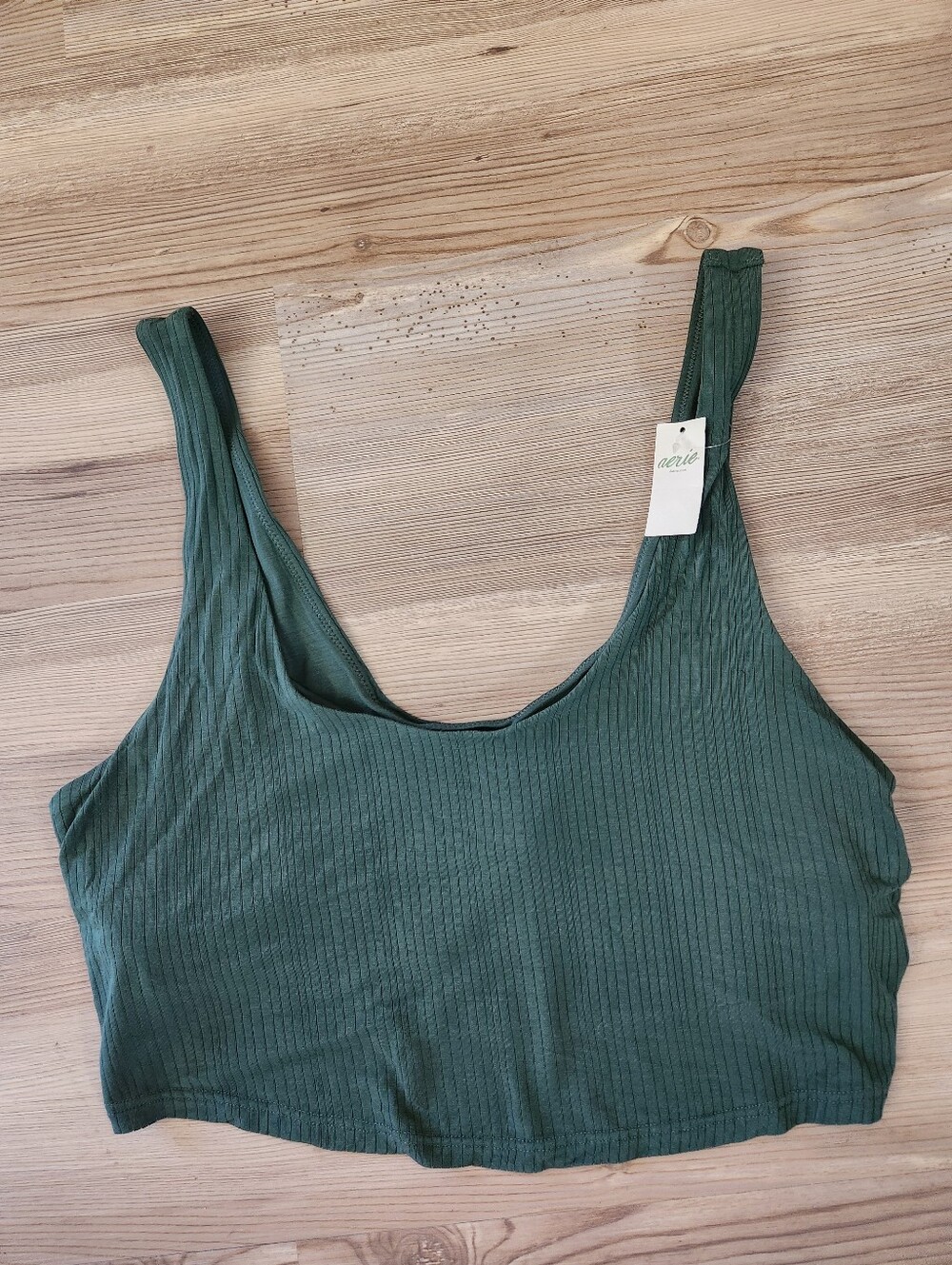 NWT aerie Ribbed Scoop Crop Tank - Forest Green